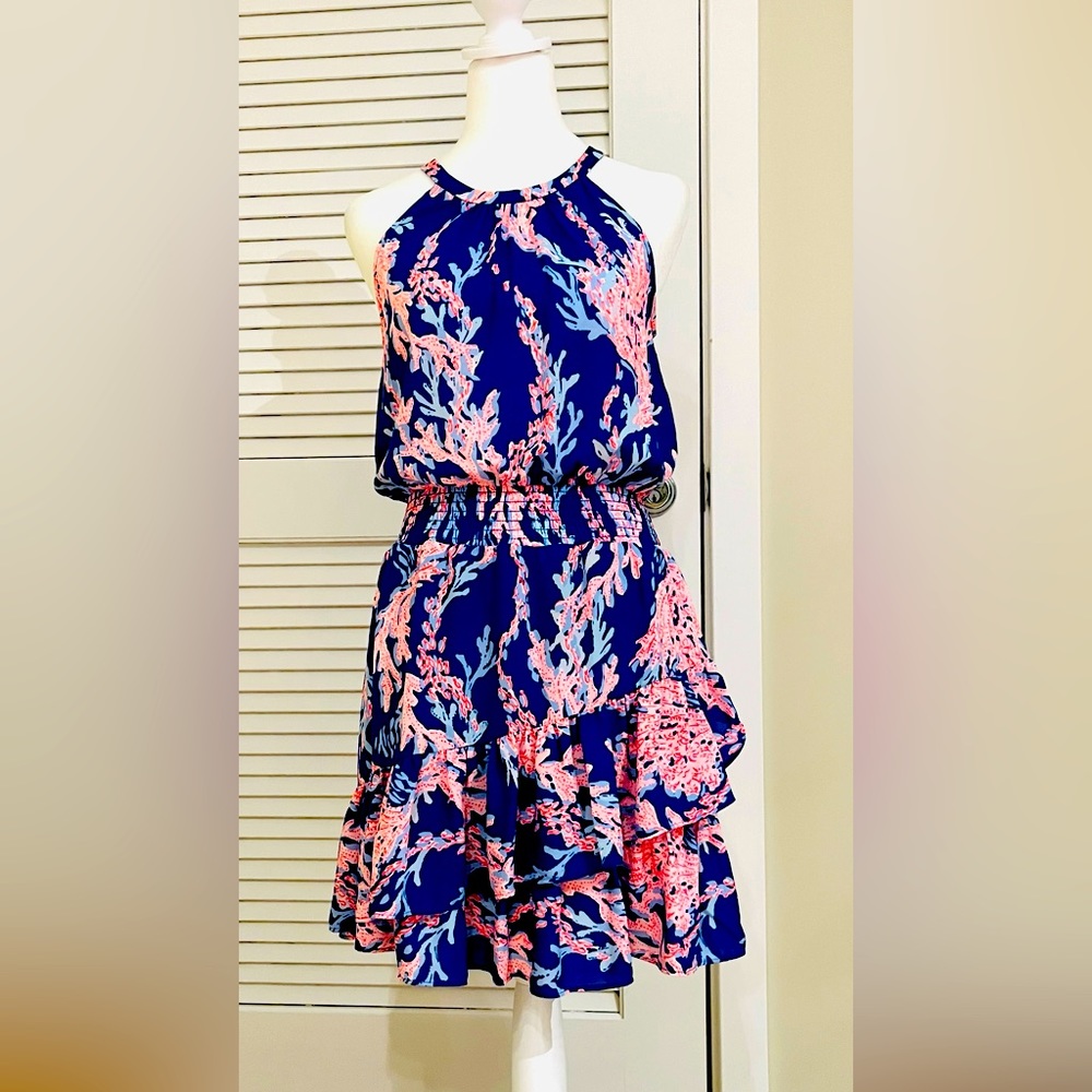 Lilly Pulitzer Pamelyn Coral Print Blouson Halter Dress